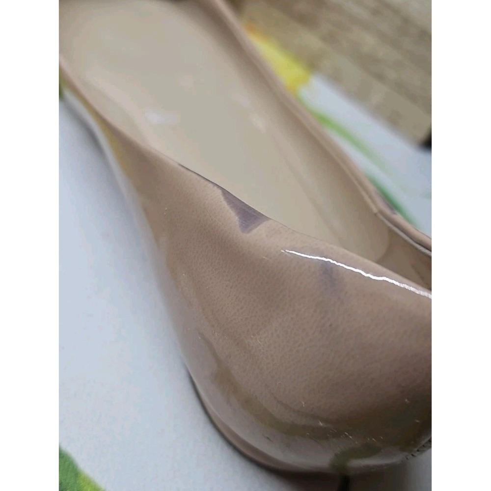 Nine West Sz 7 Vegan Patent Leather Nude Ballet Flats With Large Bow #451 - Picture 4 of 8